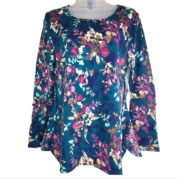Crochet Floral Dark Green Long Sleeve Top Small - Picture 1 of 10